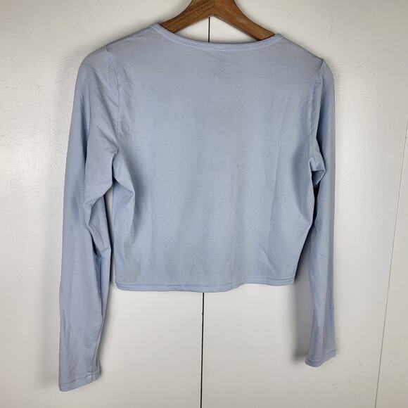 NWT SKIMS Long Sleeve Ribbed Henley Button Crop Top in Periwinkle | Large - Picture 7 of 10